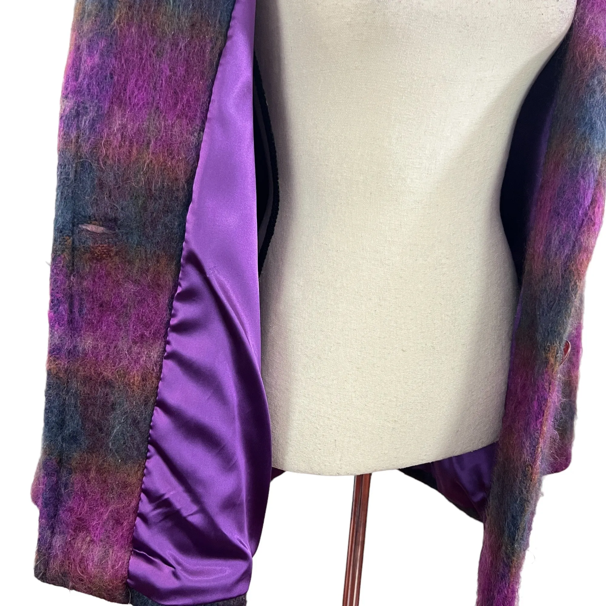 Vintage 80s Purple Mohair Wool Coat Size XL Chest 50"