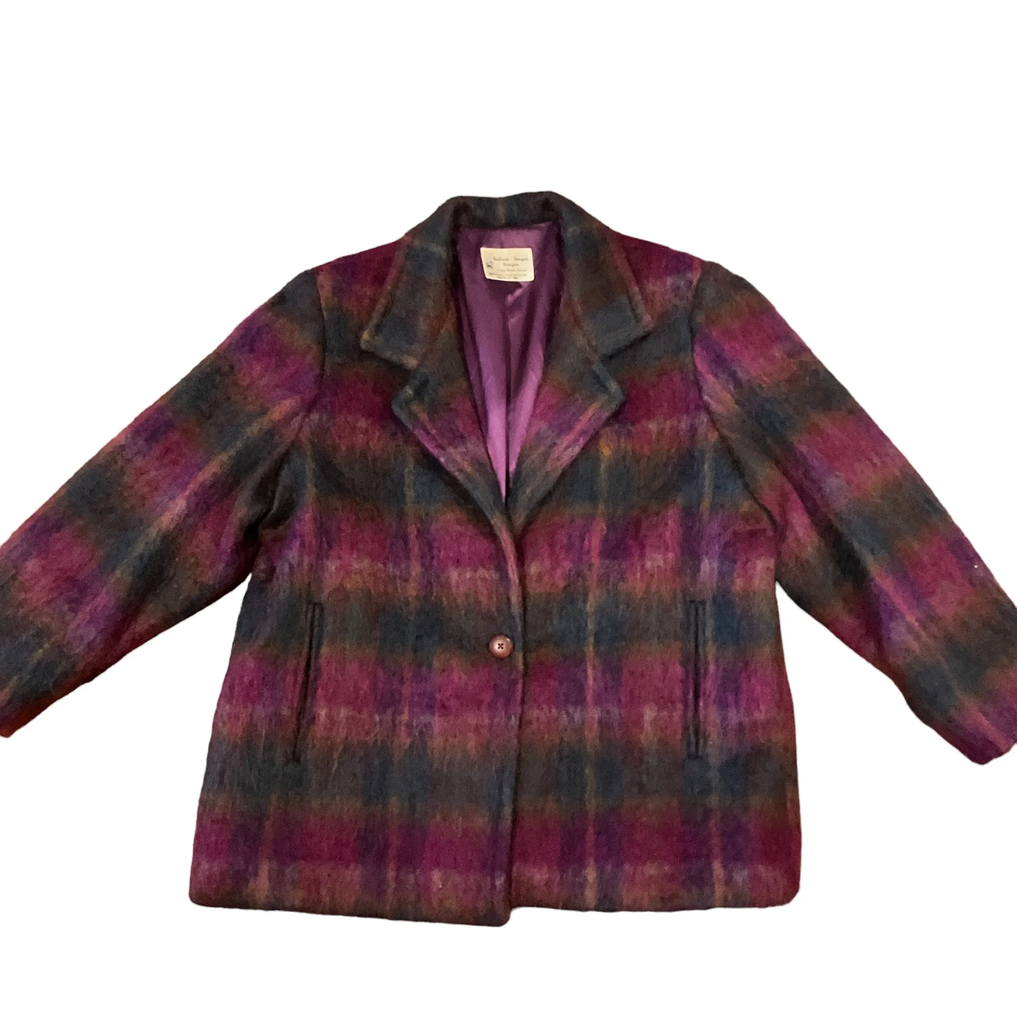 Vintage 80s Purple Mohair Wool Coat Size XL Chest 50"