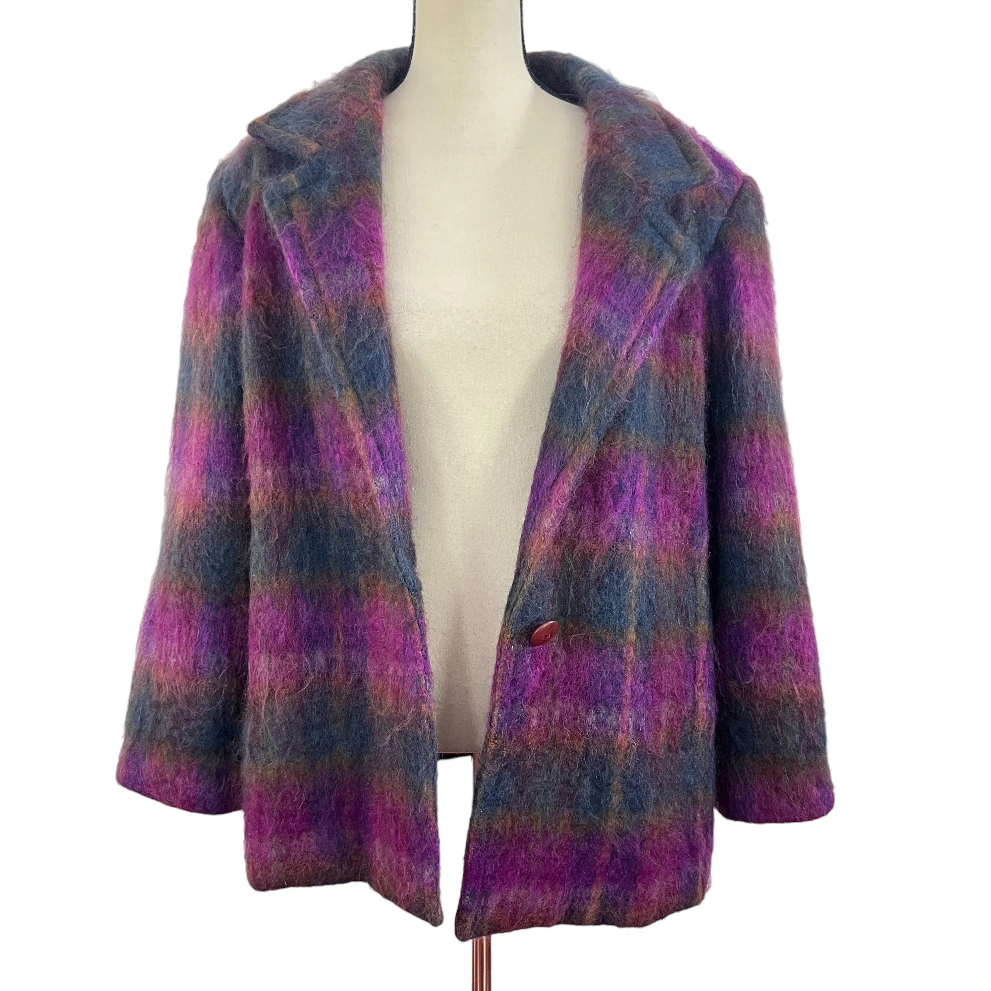 Vintage 80s Purple Mohair Wool Coat Size XL Chest 50"
