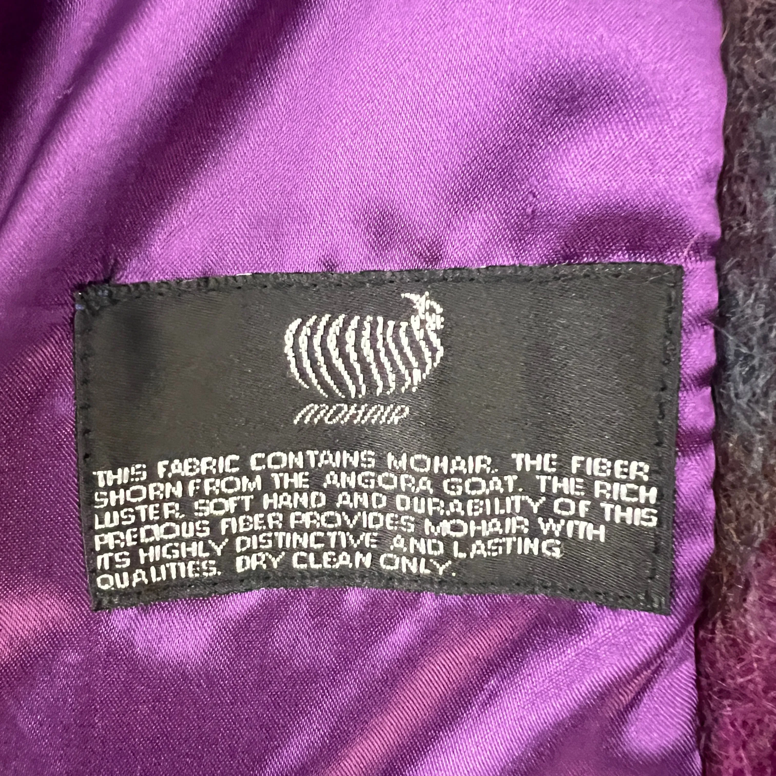 Vintage 80s Purple Mohair Wool Coat Size XL Chest 50"