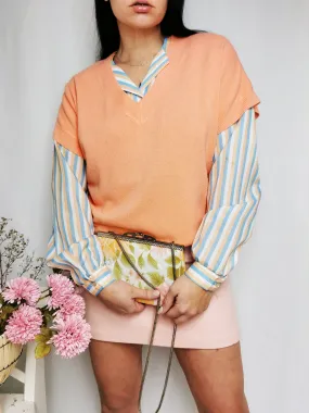 Vintage 90s peach pink minimalist knitted vest blouse top