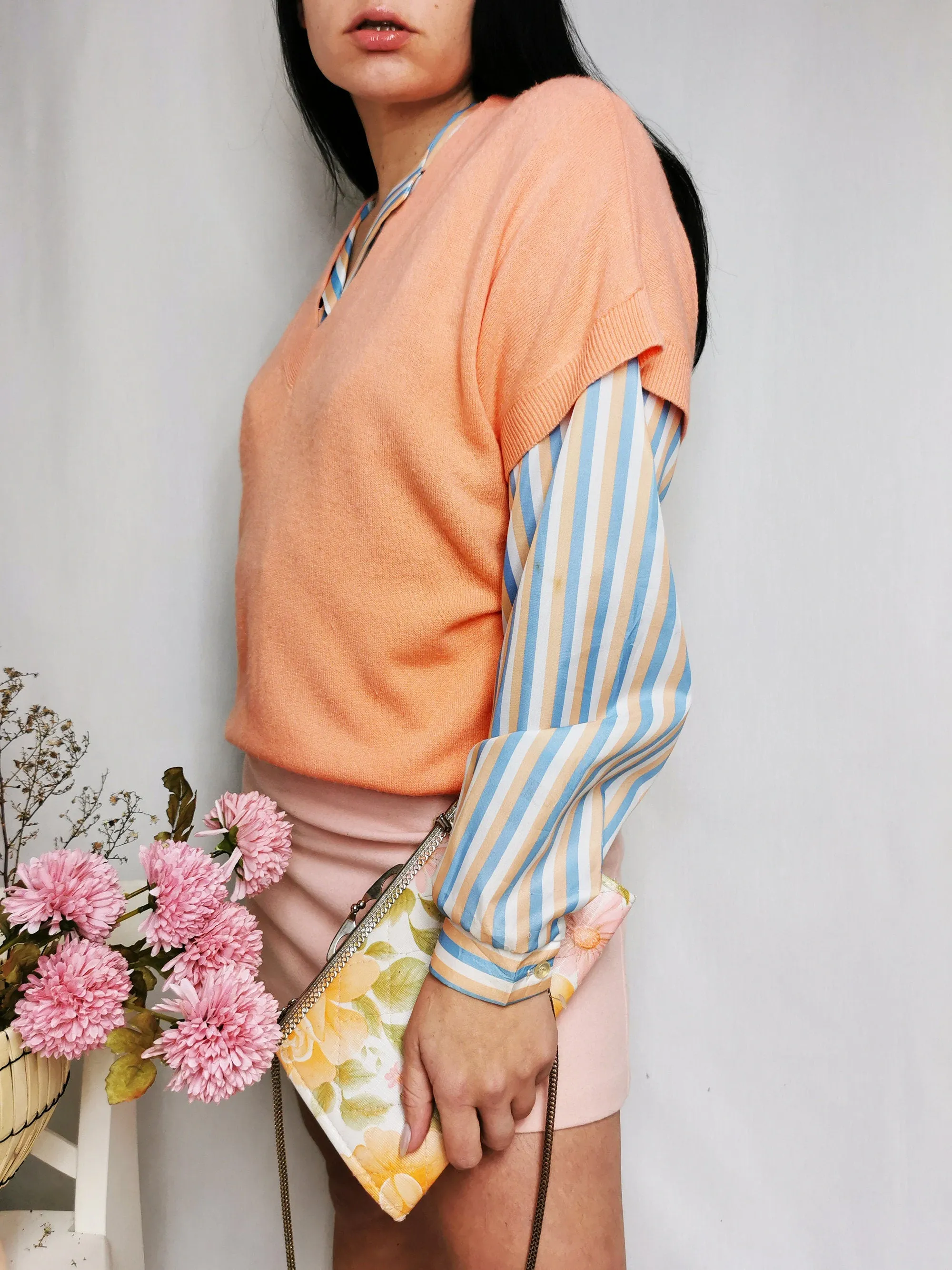 Vintage 90s peach pink minimalist knitted vest blouse top