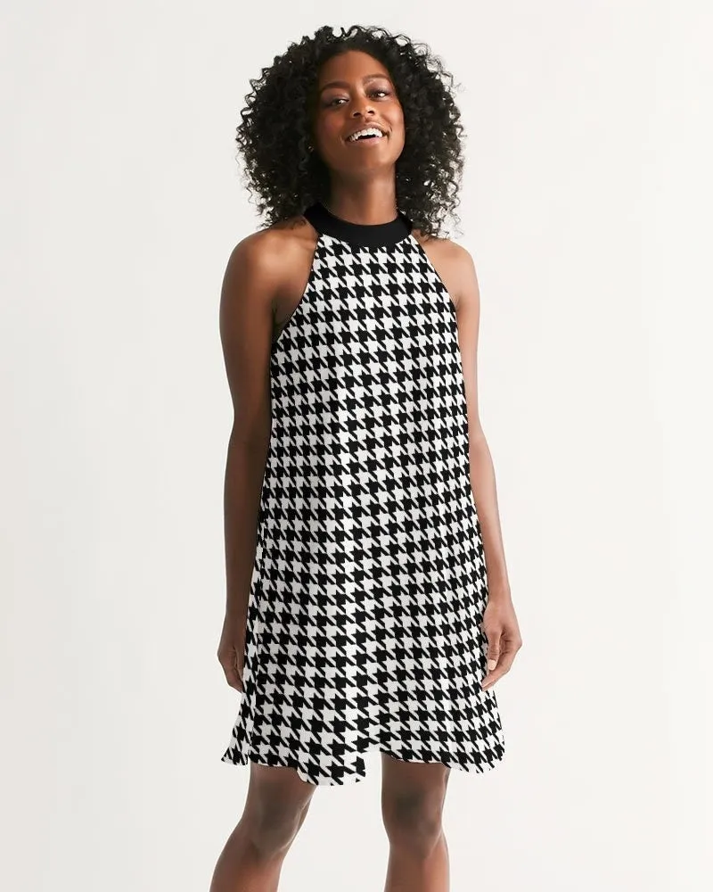 Vintage Dress Style, Houndstooth Dress, Retro Dress, Halter Dress, Black Houndstooth Dress, 60s Dress Style, Womens Dresses