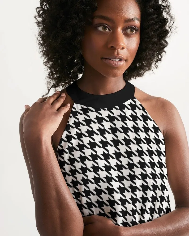 Vintage Dress Style, Houndstooth Dress, Retro Dress, Halter Dress, Black Houndstooth Dress, 60s Dress Style, Womens Dresses