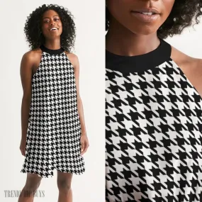 Vintage Dress Style, Houndstooth Dress, Retro Dress, Halter Dress, Black Houndstooth Dress, 60s Dress Style, Womens Dresses