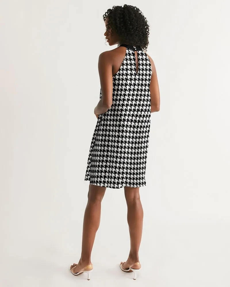 Vintage Dress Style, Houndstooth Dress, Retro Dress, Halter Dress, Black Houndstooth Dress, 60s Dress Style, Womens Dresses