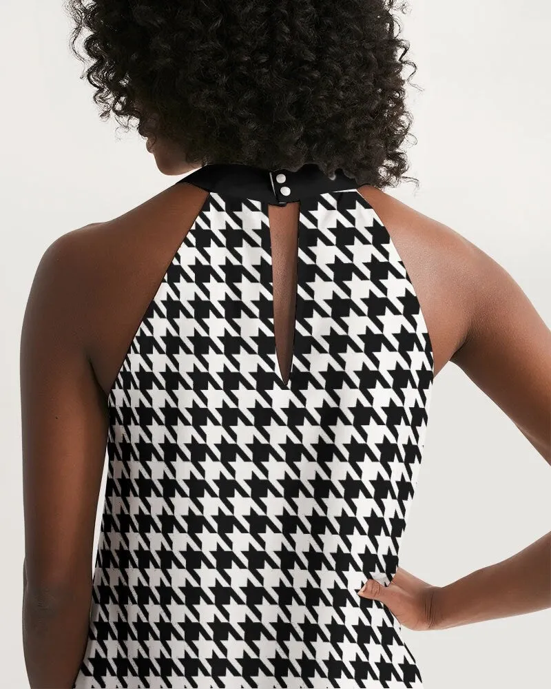 Vintage Dress Style, Houndstooth Dress, Retro Dress, Halter Dress, Black Houndstooth Dress, 60s Dress Style, Womens Dresses