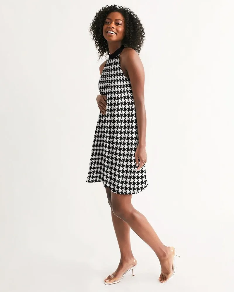 Vintage Dress Style, Houndstooth Dress, Retro Dress, Halter Dress, Black Houndstooth Dress, 60s Dress Style, Womens Dresses