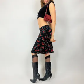 Vintage Slinky Red Floral Midi Skirt (s/m)