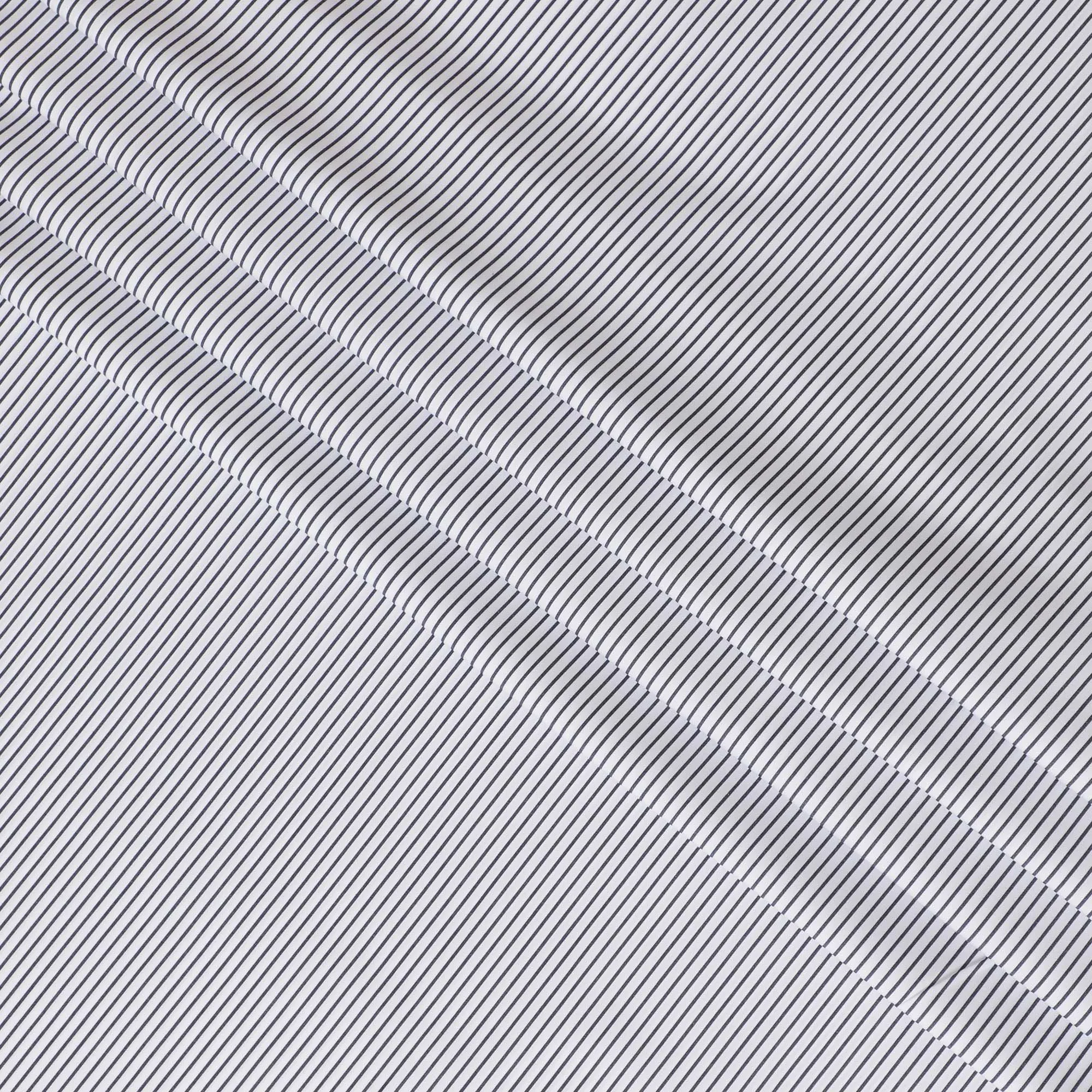 White Premium pure Italian 100% cotton shirting fabric with black print in stripe design-D16646