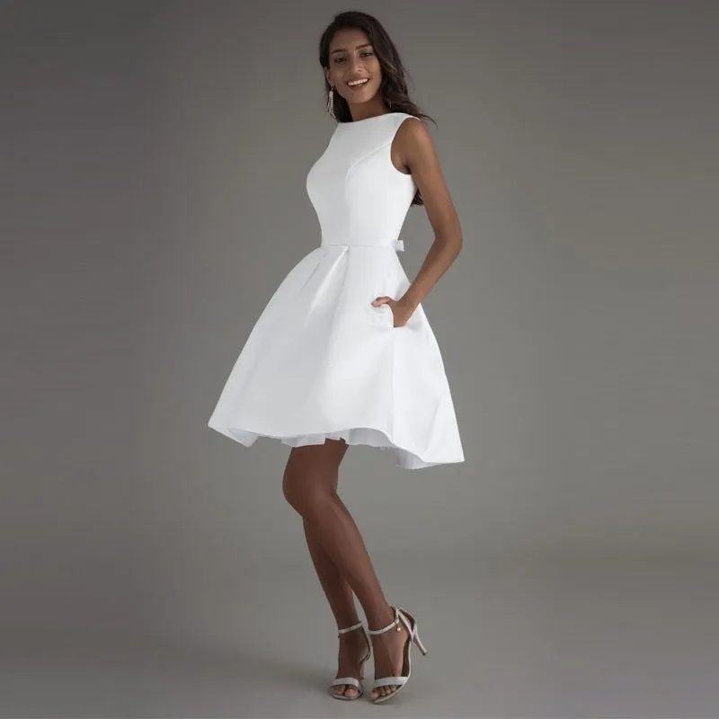 White short backless A-line Prom Party evening dress, lioness-love