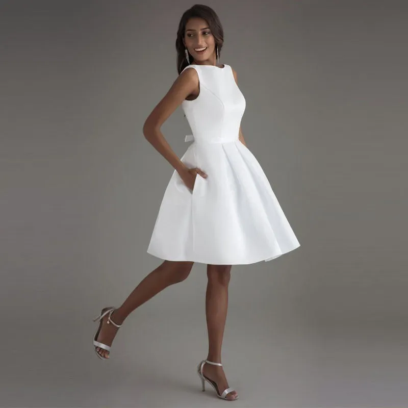 White short backless A-line Prom Party evening dress, lioness-love