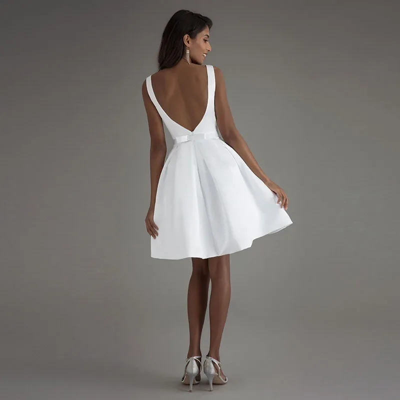 White short backless A-line Prom Party evening dress, lioness-love