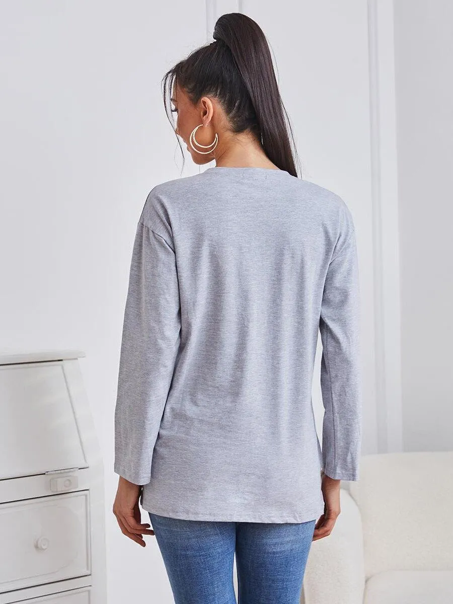 Women's Long Sleeve Round Neck Plain Tee