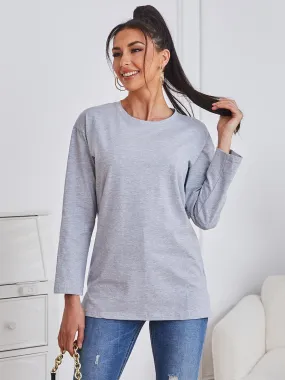 Women's Long Sleeve Round Neck Plain Tee