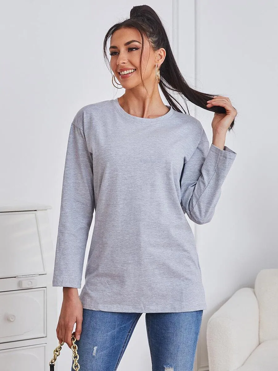 Women's Long Sleeve Round Neck Plain Tee
