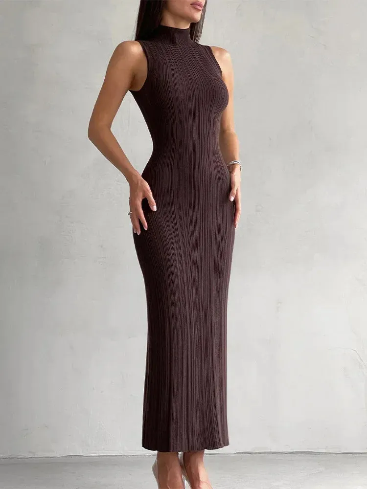 Women's Sleeveless Turtleneck Maxi Dress