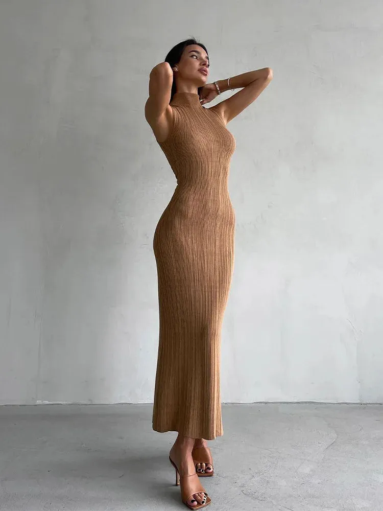 Women's Sleeveless Turtleneck Maxi Dress