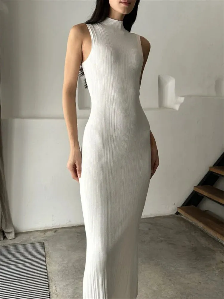 Women's Sleeveless Turtleneck Maxi Dress