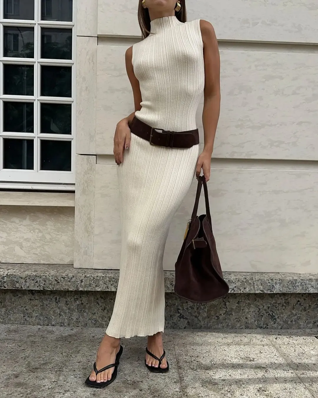 Women's Sleeveless Turtleneck Maxi Dress