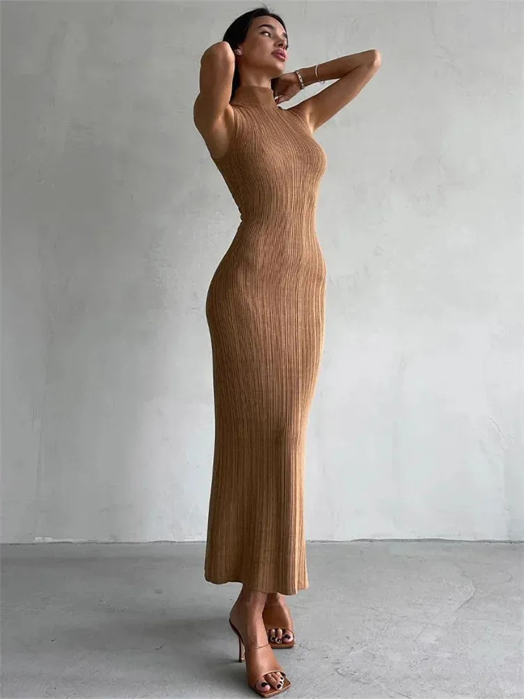 Women's Sleeveless Turtleneck Maxi Dress