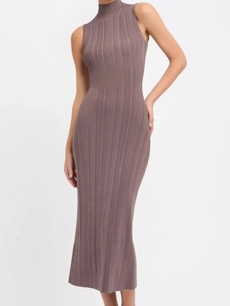 Women's Sleeveless Turtleneck Maxi Dress