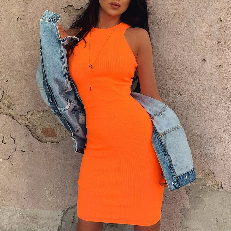 Women's Summer Casual Cotton Ribbed O-Neck Dress