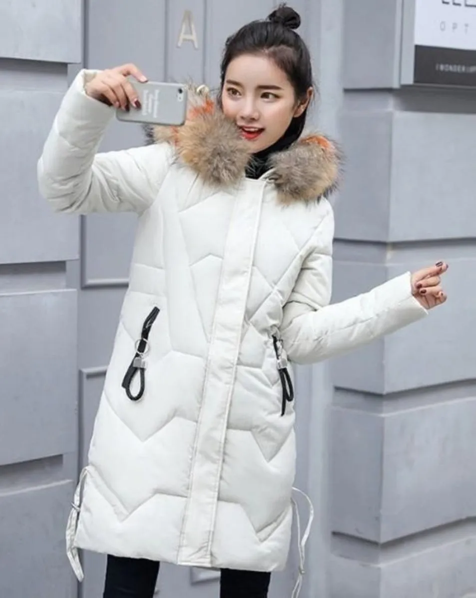 Womens Winter Puffer Coat with Faux Fur Hood