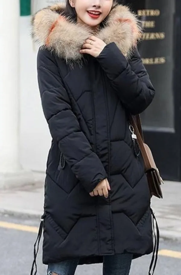 Womens Winter Puffer Coat with Faux Fur Hood