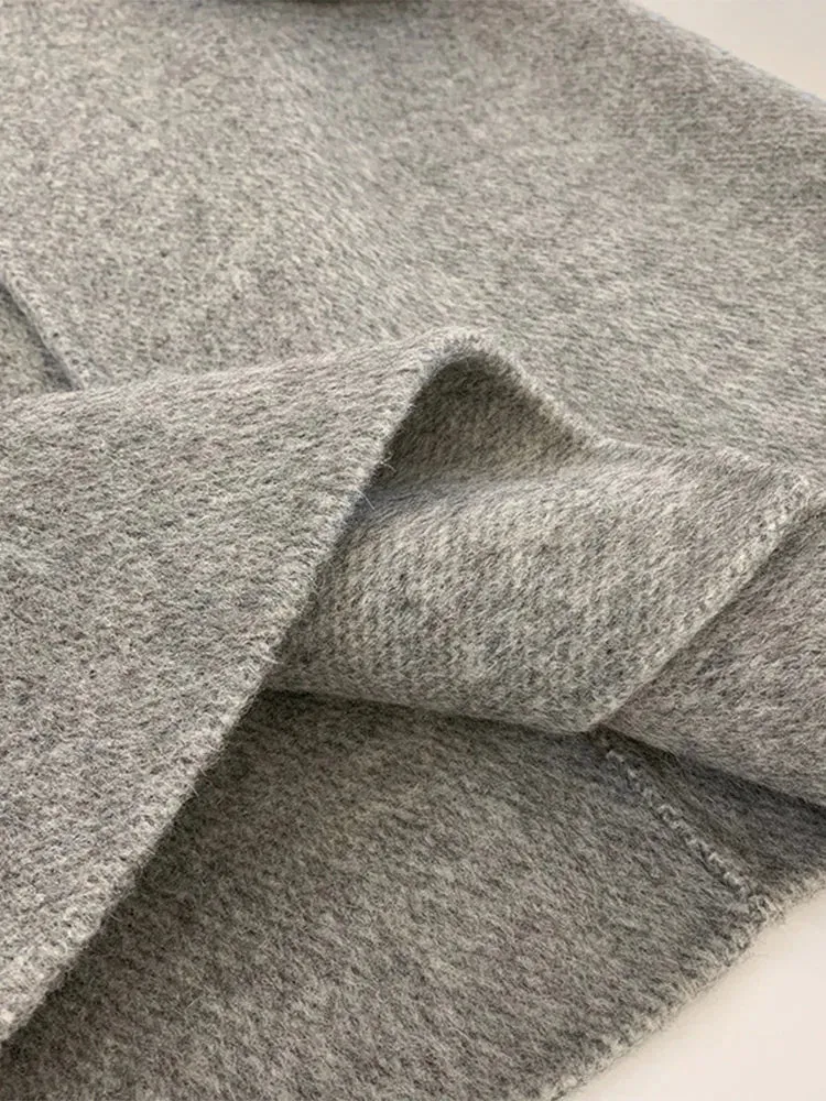 xakxx-New High-end Women Wool Herringbone Loose Double-sided Wool Coat Temperament Handmade Natural Wool Fashion Jacket Autumn Winter