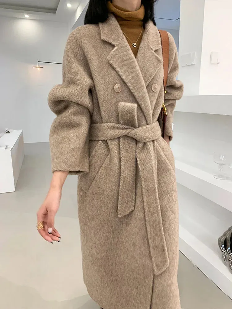 xakxx-New High-end Women Wool Herringbone Loose Double-sided Wool Coat Temperament Handmade Natural Wool Fashion Jacket Autumn Winter