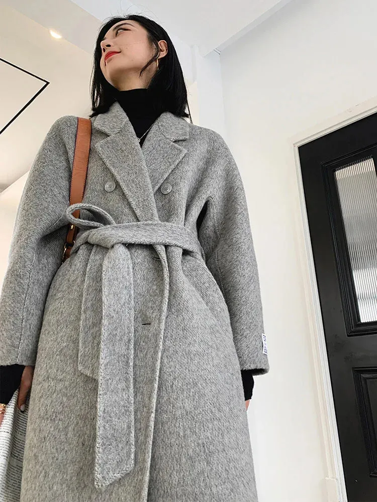 xakxx-New High-end Women Wool Herringbone Loose Double-sided Wool Coat Temperament Handmade Natural Wool Fashion Jacket Autumn Winter