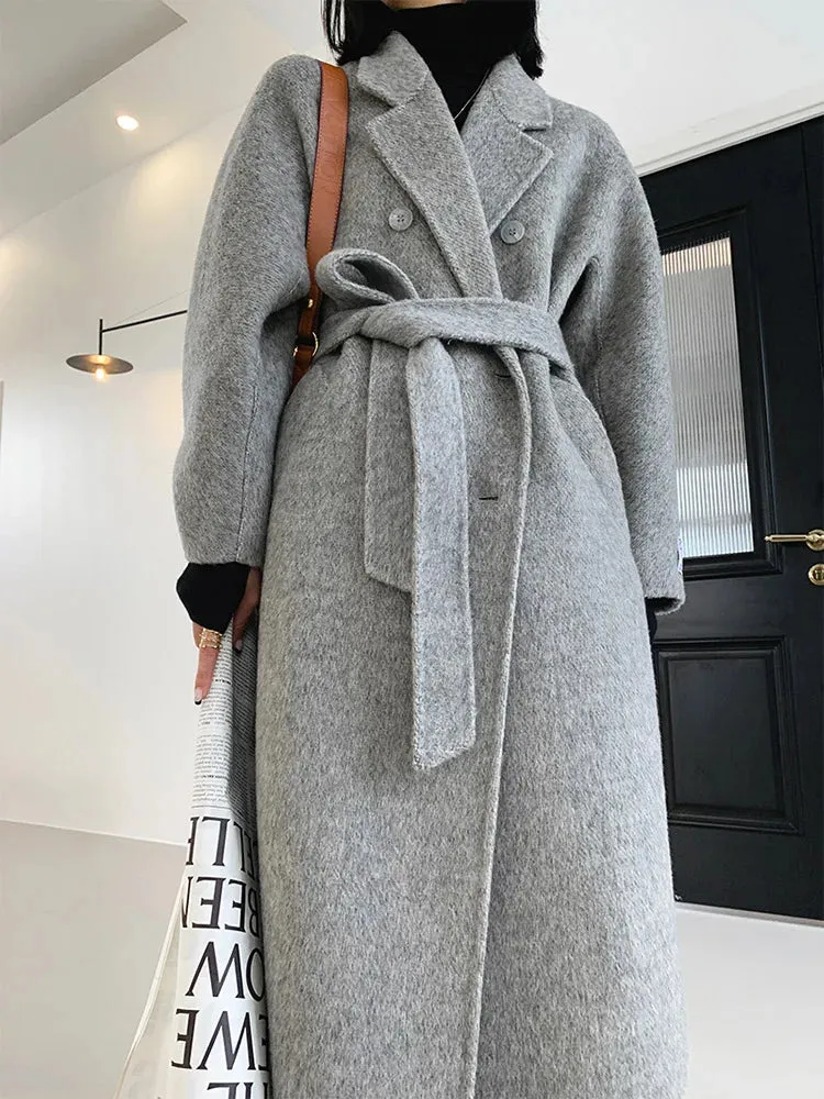 xakxx-New High-end Women Wool Herringbone Loose Double-sided Wool Coat Temperament Handmade Natural Wool Fashion Jacket Autumn Winter
