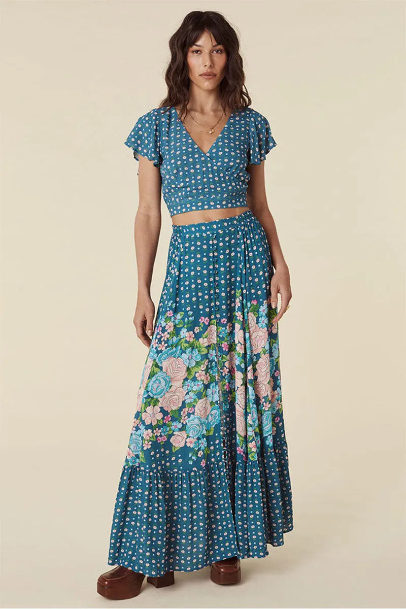 Yellow Rose Maxi Skirt - Cornflower Blue