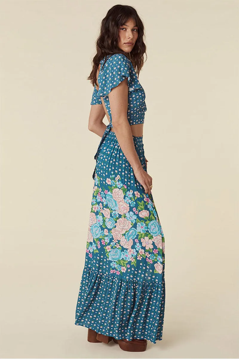 Yellow Rose Maxi Skirt - Cornflower Blue